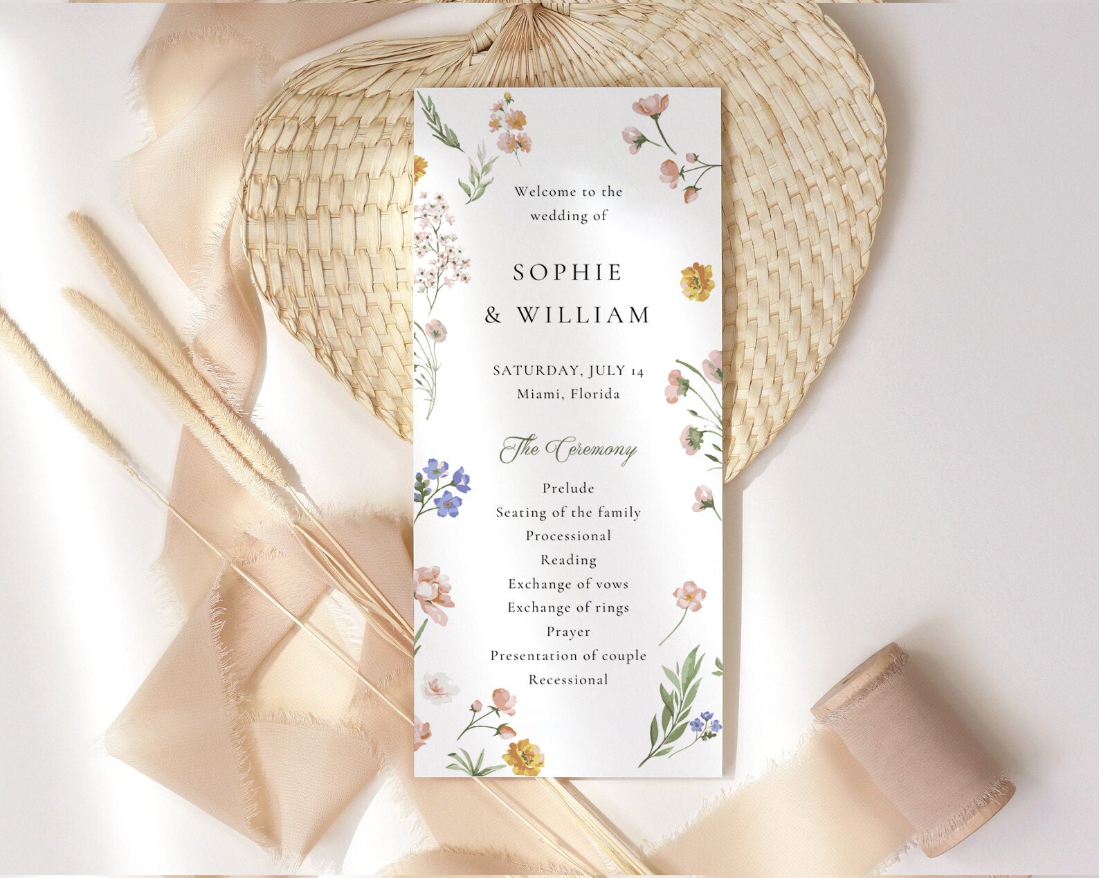 Wildflower Program Template, Wildflower Wedding Program, Wedding Day ...