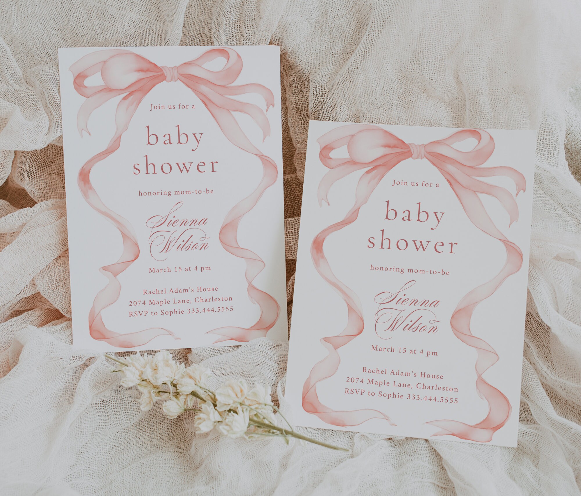 EDITABLE Pink Bow Baby Shower Invitation, Baby Shower Blush Pink ...