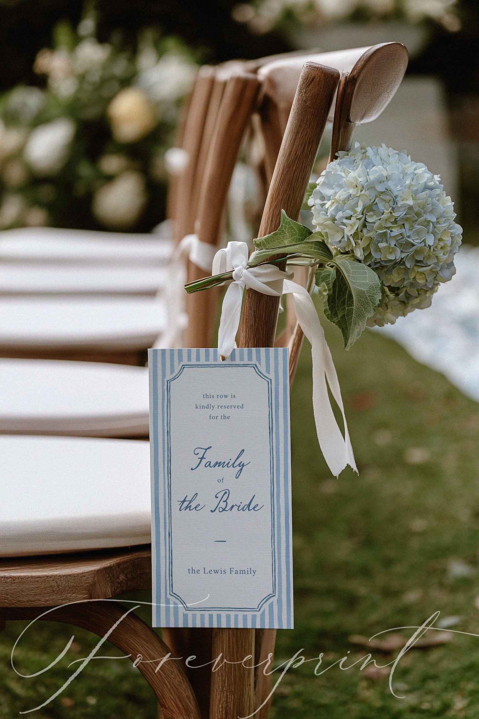 Reserved Chair Tag Template, Blue Striped Reserved Seat Sign, Wedding ...