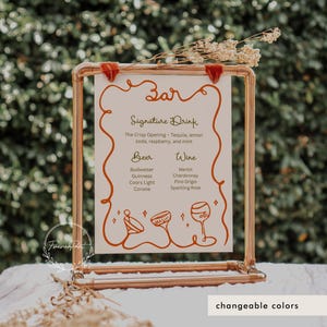 Squiggle Bar Menu Template, Hand drawn, Wedding/Bridal Shower Bar Menu, Drinks Sign, Editable Template, INSTANT DOWNLOAD, Wavy Curvy 028