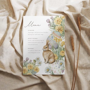 Easter Brunch Menu, Easter Menu, Watercolor Bunny Menu, Printable Easter Menu, Menu Template, Brunch Template, Easter Brunch