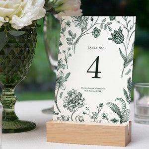 Green Botanics Table Numbers, Floral Green Wedding, Wedding Table Numbers, Vintage Wedding template download SK23
