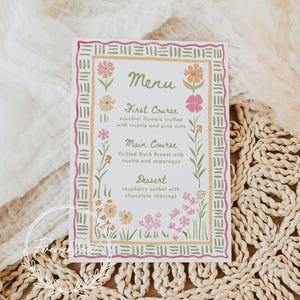 Colorful Floral Spring Menu Template, Hand Drawn, Printable Dinner Menu ...