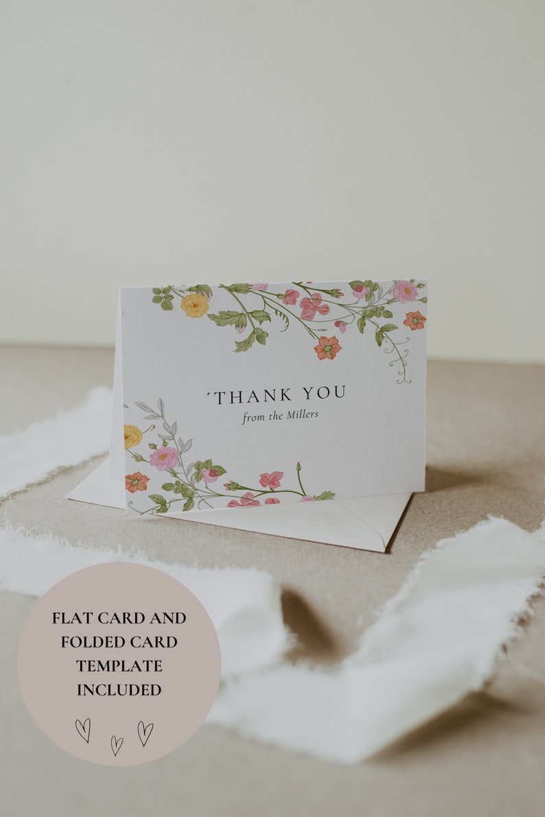 Wildflower Thank You Card Template, Editable Thank You Card, Printable ...
