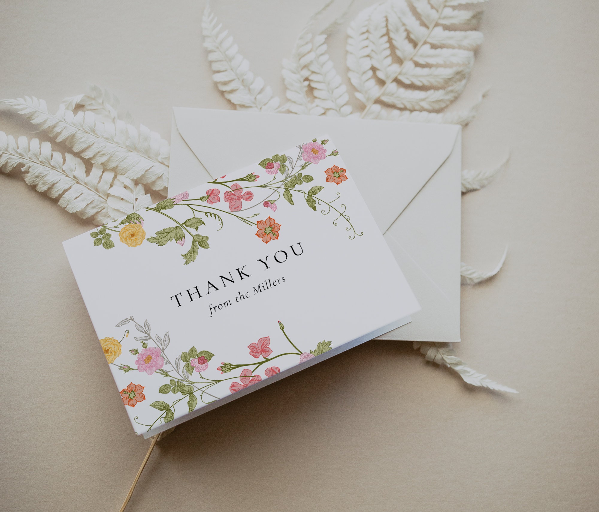 Wildflower Thank You Card Template, Editable Thank You Card, Printable ...