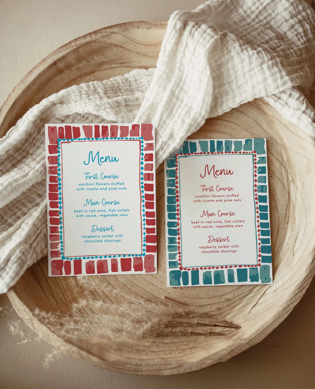Multicolored Menu Template, Hand Drawn, Wedding/bridal Shower Menu