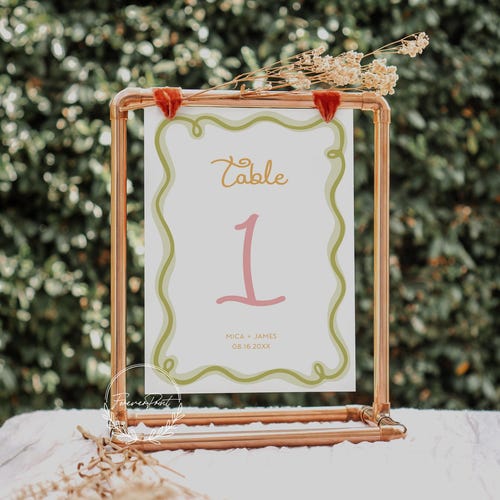 Modèle de numéro de Table gribouillis, dessiné à la main, signe de table imprimable, modèle modifiable, TÉLÉCHARGEMENT IMMÉDIAT, décoration de table colorée fantaisiste 028