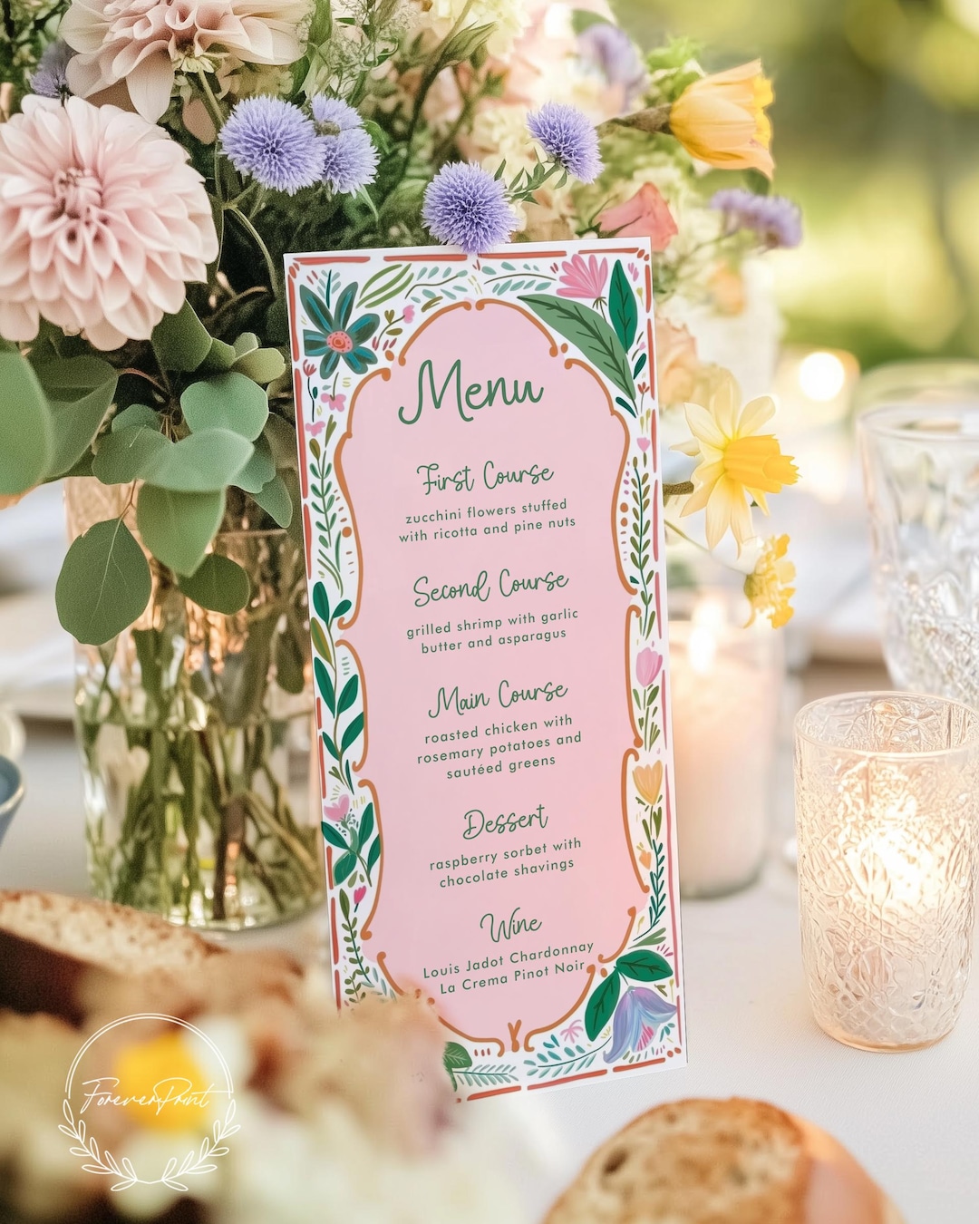 Flower Design For Menu Floral Menu Template, Hand Drawn, Printable Dinner Menu, Editable ...