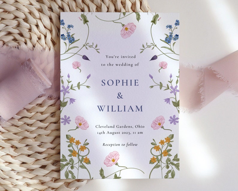 Wildflower Wedding Invitation Template, Printable Wedding Invitation, Wedding Invitation, Boho Wildflower Invitation, Floral Wreath, KK2 image 3