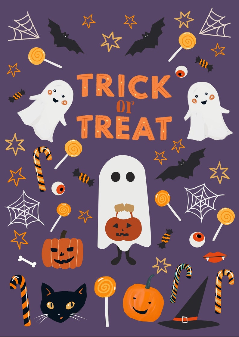 Trick or Treat Print, Spooky Halloween Print, Cute Halloween Printable, Halloween Prints, Kids Halloween Decor DIGITAL DOWNLOAD image 8