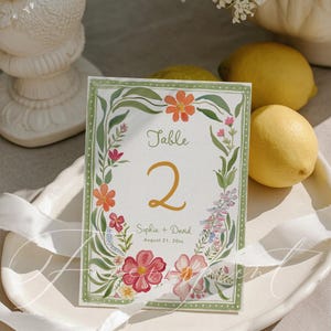Green Floral Table Number Template, Hand drawn, Printable Table Sign, Editable Template, INSTANT DOWNLOAD, Whimsical Table Decor DAGNY