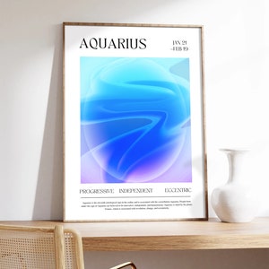 Aquarius Zodiac Sign Art Print Aquarius Star Sign Wall Decor Boho Chic Aquarius Print Modern Aquarius Poster Gradient Wall Art image 5