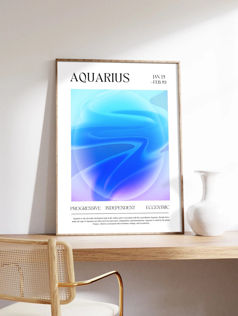 Aquarius Zodiac Sign Art Print Aquarius Star Sign Wall Decor Boho Chic Aquarius Print Modern Aquarius Poster Gradient Wall Art image 5