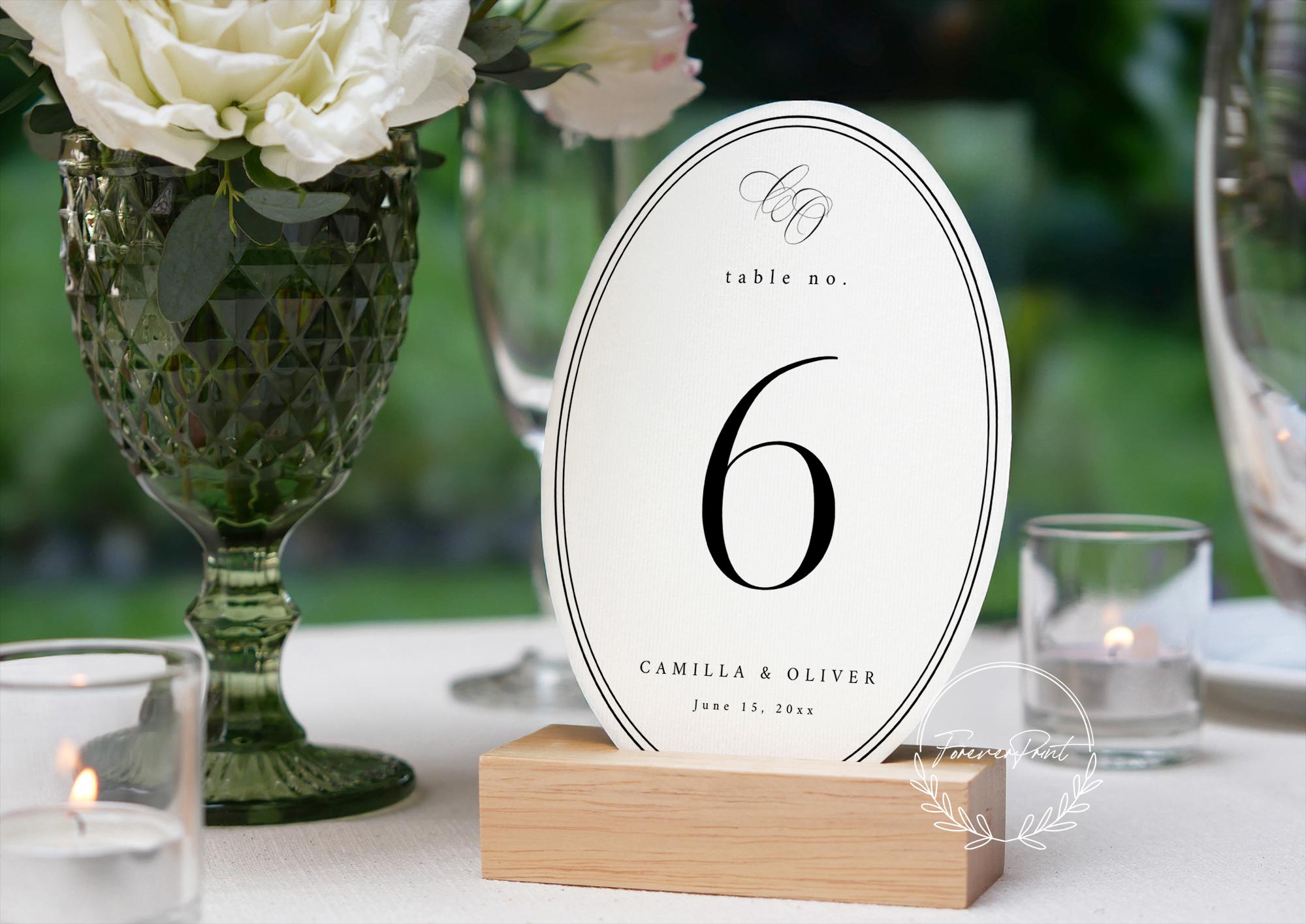 Minimalist Oval Table Number Template Black White Wedding Table Sign ...