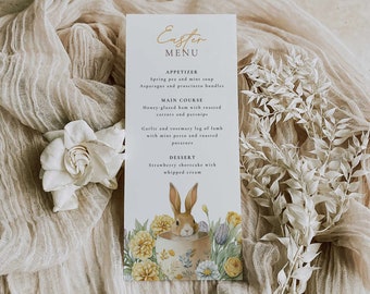 Menu di Pasqua stampabile, modello di menu del brunch pasquale modificabile, carta menu del coniglietto pasquale, menu del brunch pasquale, menu di Pasqua della chiesa, stampabile