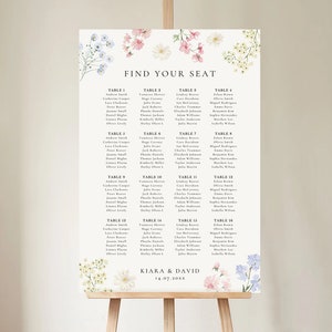Pastel Wildflower Wedding Seating Chart, Printable Wedding Table Plan, Wedding Plan Garden Wedding, Seating Plan, Floral Seating Chart KIARA image 2