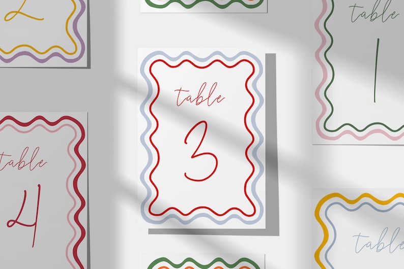 EDITABLE COLOR Wave Wedding Table Numbers Template | Printable Table ...