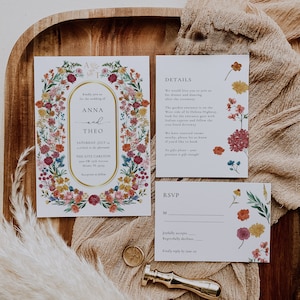 Herbst Wildblumen Hochzeitseinladung, Herbst Blumen Hochzeitseinladung, Herbst Hochzeit einladen, bearbeitbare Vorlage, Sofort-Download ANNA
