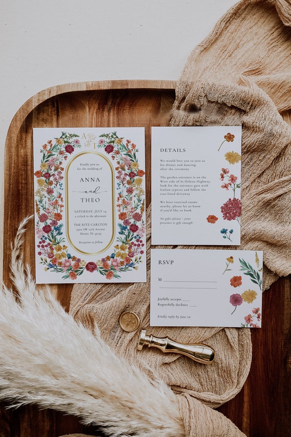 Fall Wildflower Wedding Invitation Suite, Fall Floral Wedding Invitation, Autumn Wedding Invite, Editable Template, Instant Download ANNA