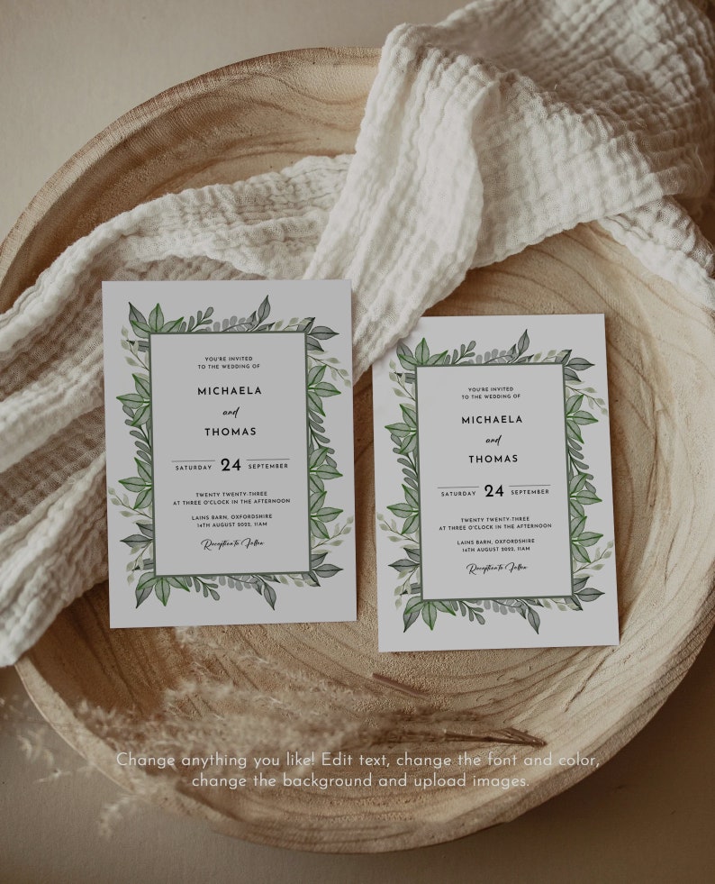 Greenery Wedding Invitation Template, Printable Wedding Invitation, Wedding Invitation, Edit with CANVA, Instant Download image 5