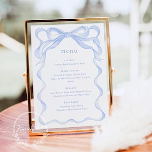 Blue Bow Menu Template, Hand drawn, Blue Bow Baby Shower Menu, Printable, Digital Template, INSTANT DOWNLOAD, Blue Bow Menu, LAUREN