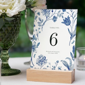 Numeri da tavolo Blue Botanics, Matrimonio floreale blu, Numeri da tavolo per matrimoni, Matrimonio vintage, Modello modificabile, Download istantaneo BK2