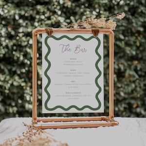 Wavy Bar Menu Template, Hand drawn, Wedding/Bridal Shower Bar Menu, Drinks Sign, Digital Template, INSTANT DOWNLOAD, Wavy Curvy Border, PP2