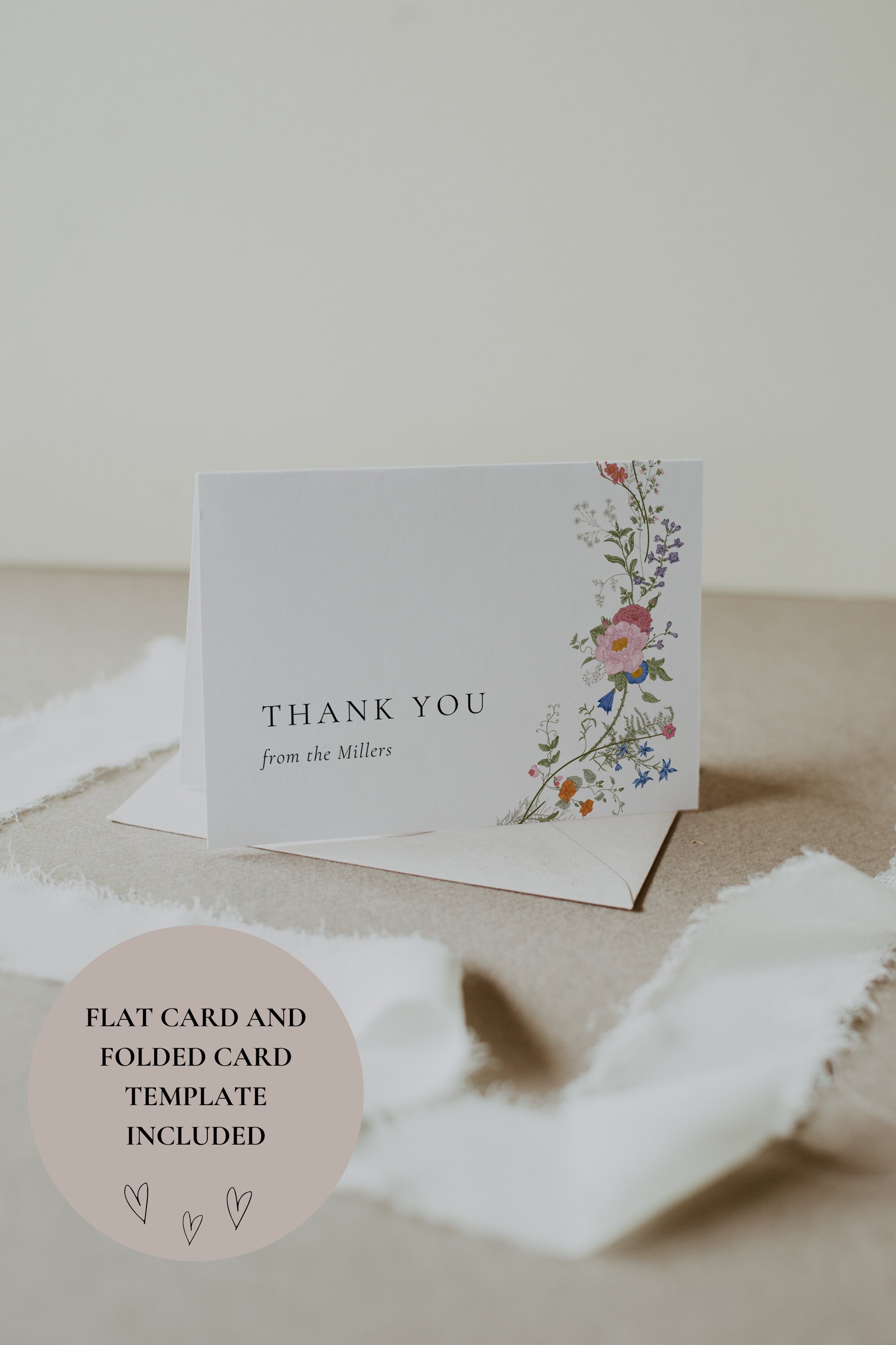 Wildflower Thank You Card Template, Editable Thank You Card, Printable ...