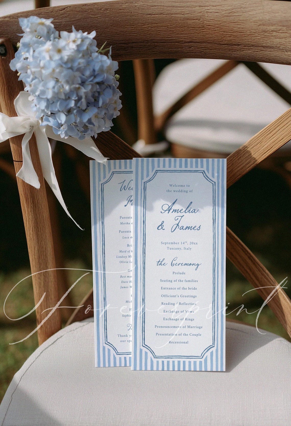 Blue Striped Wedding Program Template, Classic Ceremony Itinerary ...