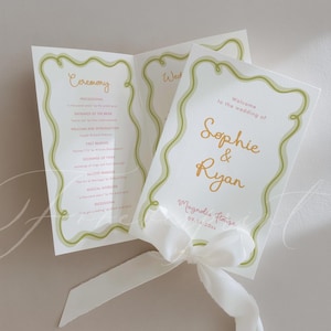 Wedding Program Template, Editable Wedding Booklet Template, Wavy Border Ceremony Program, Modern Wedding Program, Canva Template 028 image 3
