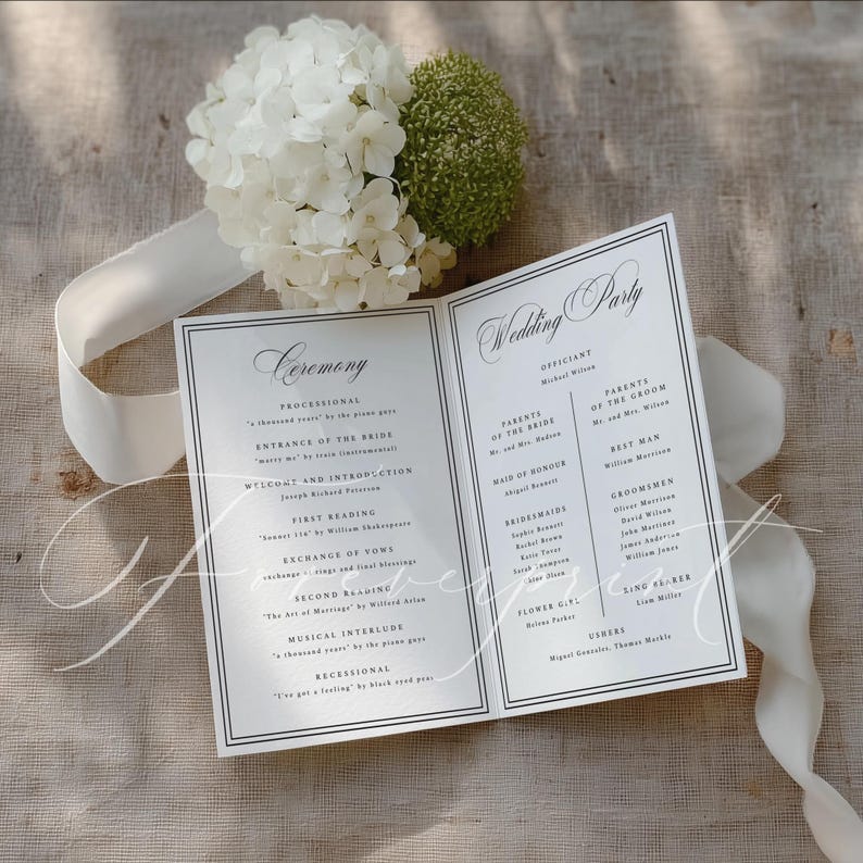 Hochzeitsprogramm-Vorlage, elegante Zeremonie-Reiseplan, Service-Order, bearbeitbare Canva druckbare, moderne minimalistische Broschüre SCARLETT Bild 7