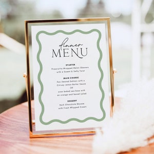 Wellen Menü Tischkarten Vorlage, Sofort Download Bearbeitbare Menü Vorlage, Minimalistisches DinnerMenü, Kurven, Wellen Menü, Hochzeit Menü