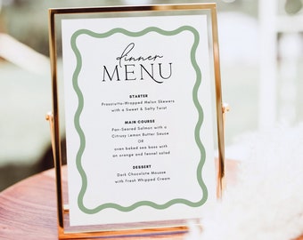 Waves Menu Placecard Template, Instant Download Editable Menu Template, Minimalistic DinnerMenu, Curves, Waves menu, Wedding Menu