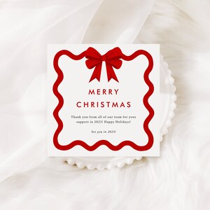 Merry Christmas Greetings Card Template, Curvy Waves Card, Printable Christmas Card, Editable Template, Instant Download, Bow, Ribbon CC2 image 5