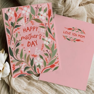 Happy Mothers Day Card, Floral Mothers day Card, Botanical Wildflowers, Pink Mothers Day Card, Editable Template, Flower Garden Card, image 10