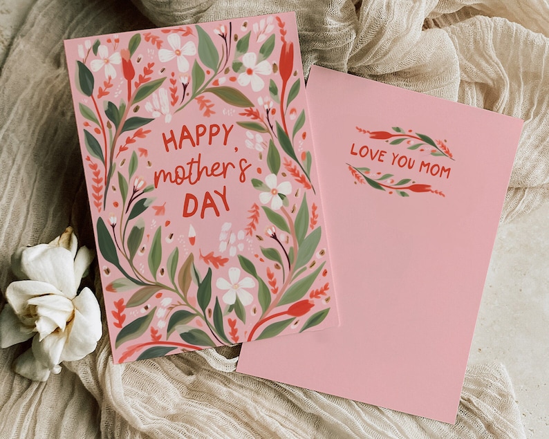 Happy Mothers Day Card, Floral Mothers day Card, Botanical Wildflowers, Pink Mothers Day Card, Editable Template, Flower Garden Card, image 10