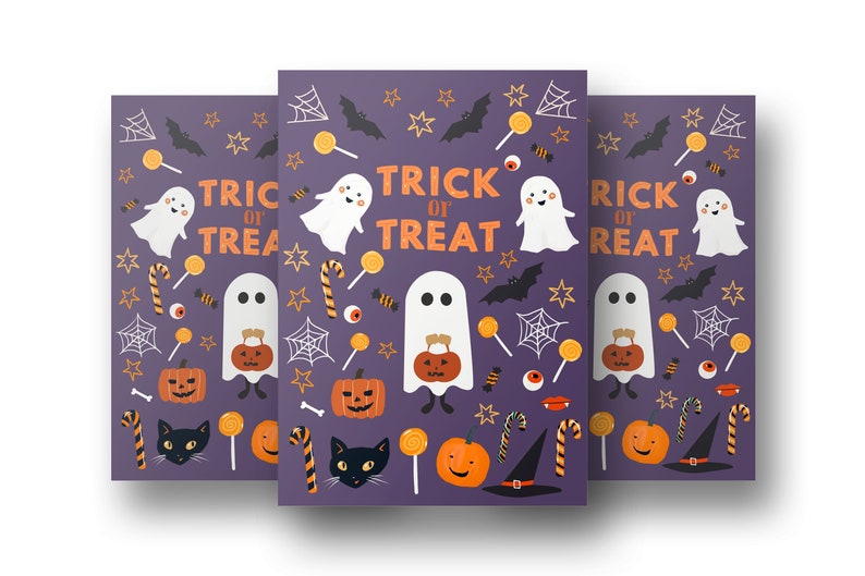 Trick or Treat Print, Spooky Halloween Print, Cute Halloween Printable, Halloween Prints, Kids Halloween Decor DIGITAL DOWNLOAD image 2