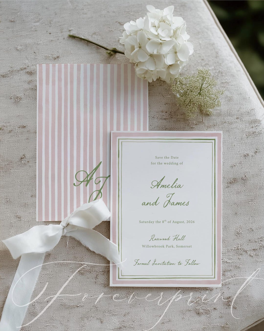 Blush Pink and Sage Green Save the Date Invite, Elegant Wedding Invitation N25