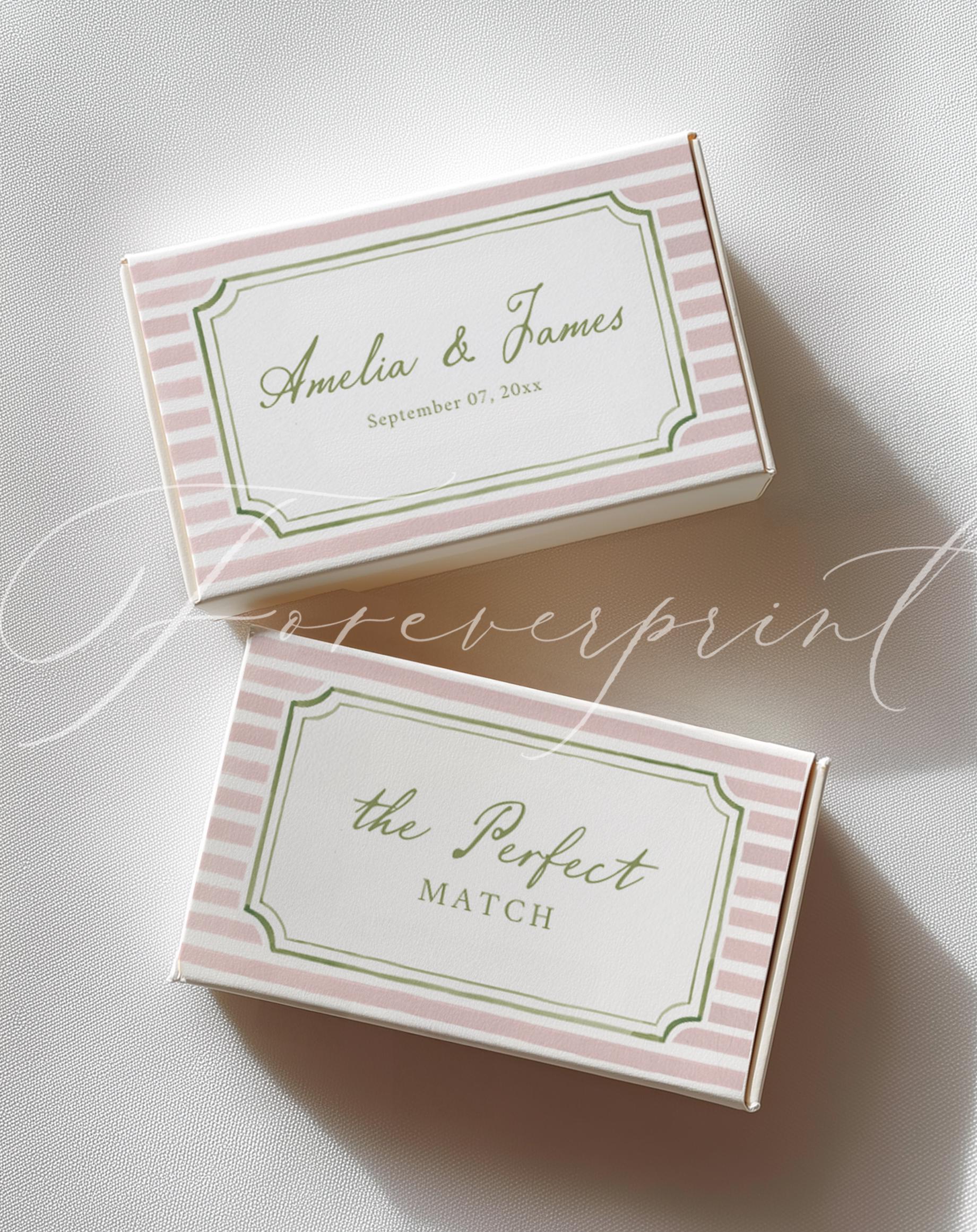 Match Line Label Editable Matchbox Label Template, Blush Pink Stripes, Green Frame ...