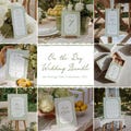 On the Day Wedding Bundle, Green Stripes Elegant Wedding Signs Bundle, Classic Wedding Stationery, Editable Template, Hand drawn 021