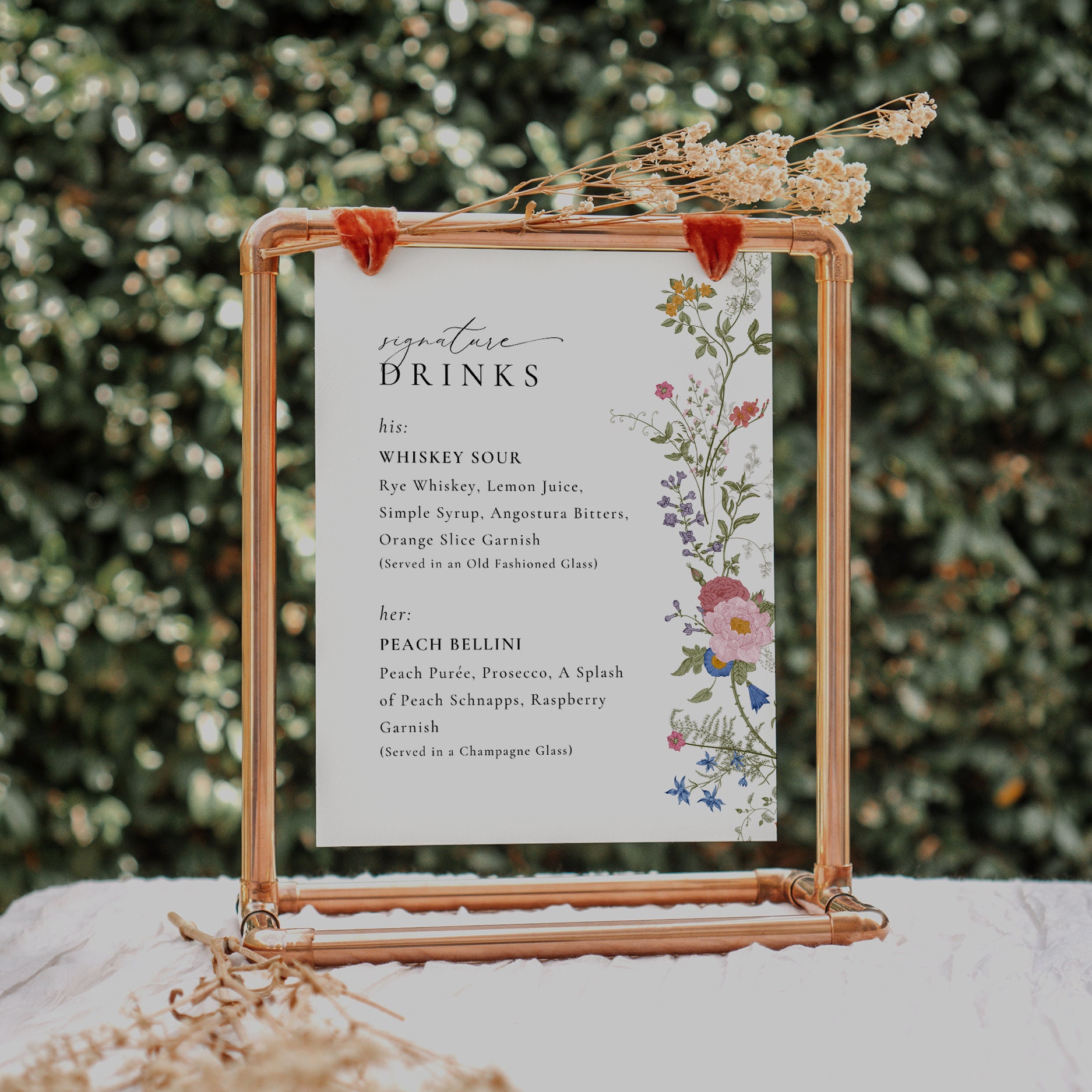 Wildflower Signature Drinks Sign, Printable Drinks Sign