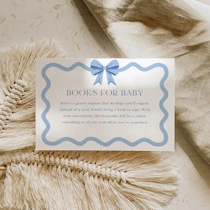 Książki na Kartkę dla Dziecka, Chłopięcy Baby Shower, Wkładka Prośba o Książkę, Niebieski Kokardkowy Baby Shower, Niebieski Baby Shower, Książki na Kartkę dla Dziecka, K12