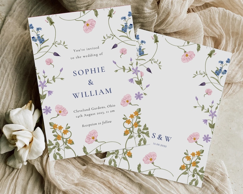 Wildflower Wedding Invitation Template, Printable Wedding Invitation, Wedding Invitation, Boho Wildflower Invitation, Floral Wreath, KK2 image 2