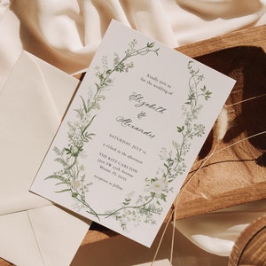 Wildflower Wedding Invitation Template, Printable Wedding Invitation, Greenery Invitation, White and Green Invitation, Floral Wreath, MK1 image 7