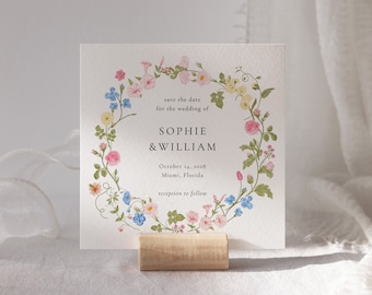 Save the date, Wildflower Wedding Invitation Template, Square Printable Invitation, Save our date Wildflower Invitation, Floral Wreath ROSIE