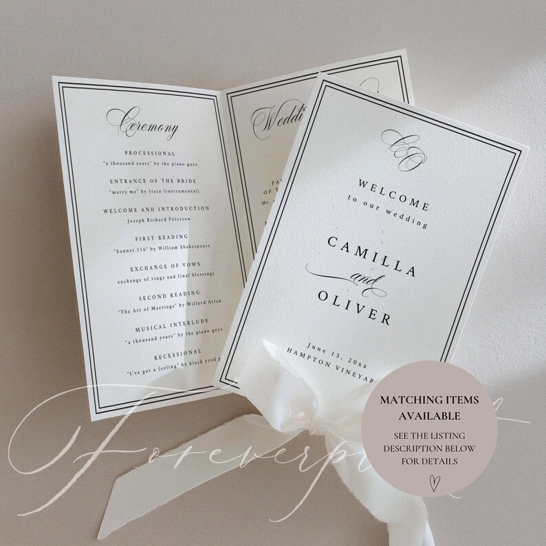 Elegant Wedding Menu Template, Formal Dinner Menu, Classic Black & White Editable Menu, Canva Template, Printable Reception Menu SCARLETT image 8