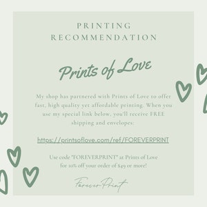 K&ouml;nnte beinhalten: Eine gr&uuml;ne und wei&szlig;e Grafik mit dem Text "Prints of Love" und einem Link zur Website printsoflove.com. Die Grafik enth&auml;lt auch den Text "FOREVERPRINT" und Anweisungen zur Verwendung des Codes f&uuml;r einen Rabatt auf Bestellungen ab 49&nbsp;&euro;.