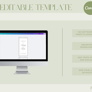 May include: A computer monitor displays a DIY editable template with the text "Family is the Best". The image includes the Canva logo and text describing features like no software download, unlimited downloads, and editing options.
