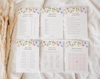 Paket med spel för brudduschen, 10 spel för brudduschen, blommiga spel för brudduschen, utskrivbara aktiviteter för brudduschen, vilda blommor ROSIE