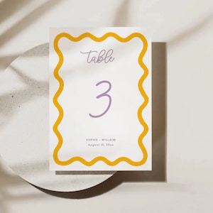 EDITABLE COLOR Wave Wedding Table Numbers Template | Printable Table ...